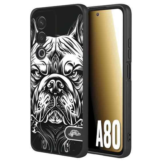 CUSTOMIZZA - Custodia cover nera morbida in tpu compatibile per Oppo A80 bulldog bianco a rilievo disegnato tattoo tatuaggio