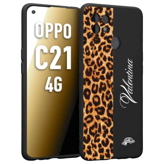 CUSTOMIZZA - Custodia cover nera morbida in tpu compatibile per Oppo Realme C21 4G custom nome scritta leopardato maculato donna marrone leopard