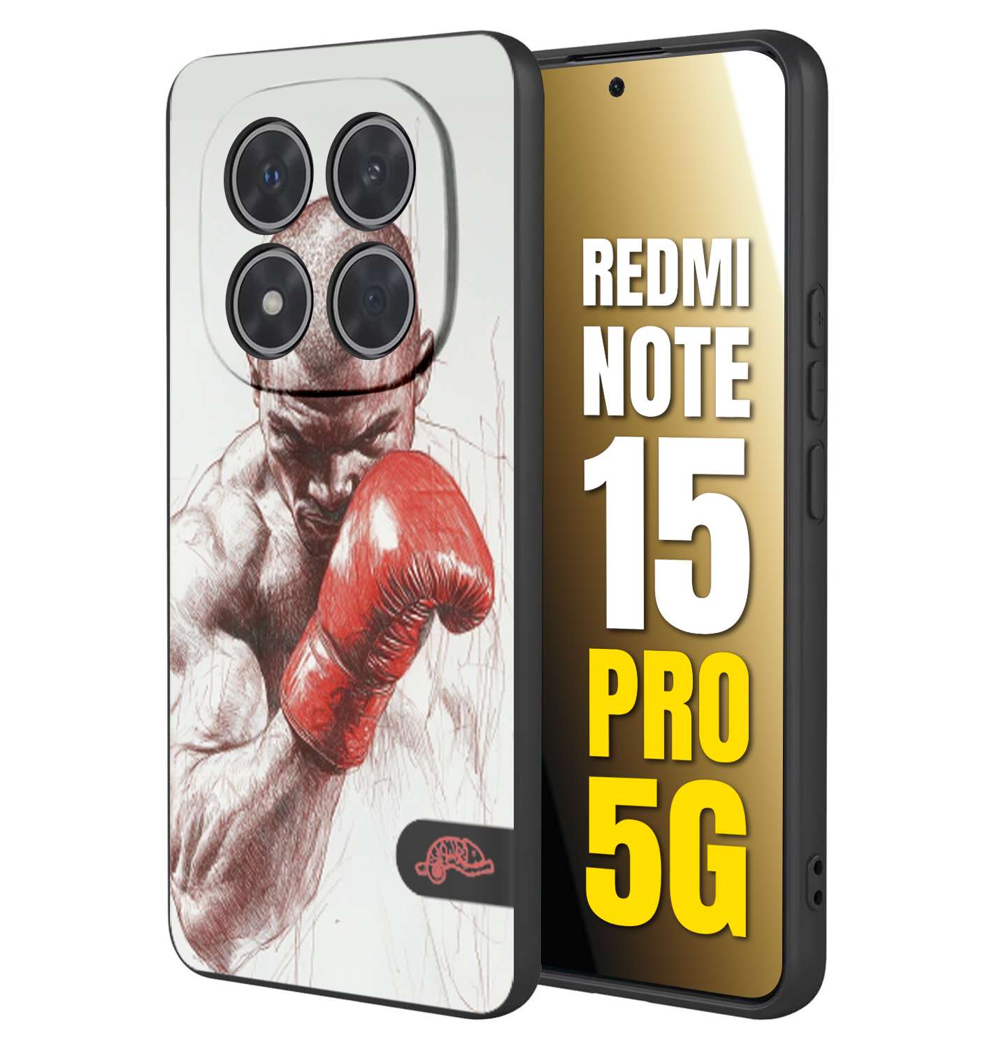 CUSTOMIZZA - Custodia cover nera morbida in tpu compatibile per Xiaomi Redmi Note 15 PRO 5G pugilato pugili disegno tattoo guantoni box sport primo piano