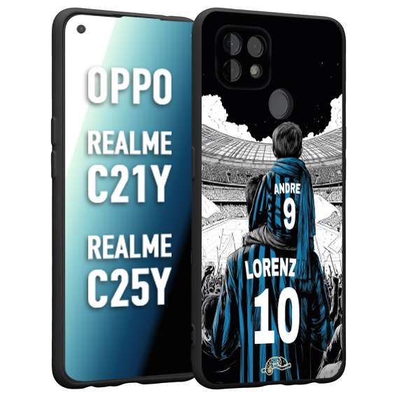 CUSTOMIZZA - Custodia cover nera morbida in tpu compatibile per Realme C21Y - C25Y personalizzata calcio football padre e figlio calciatori nerazzurra