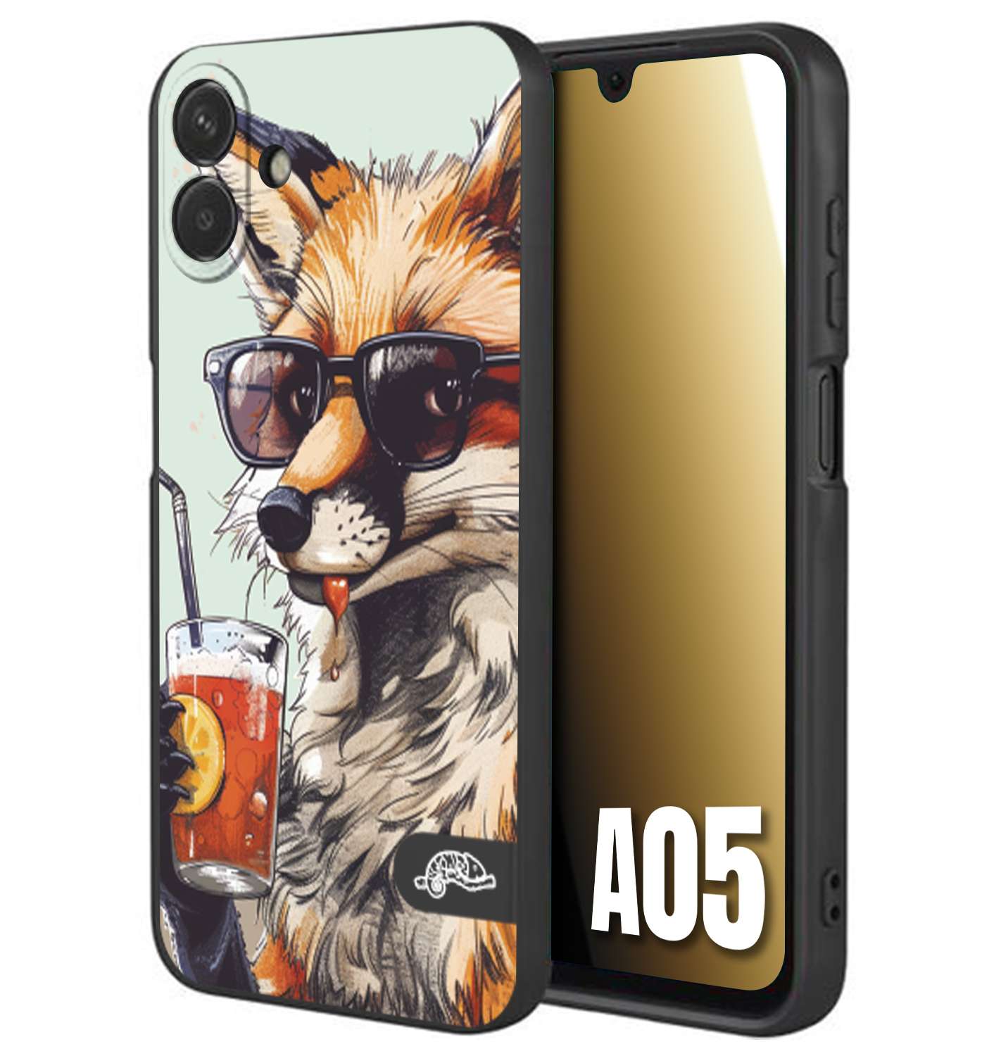 CUSTOMIZZA - Custodia cover nera morbida in tpu compatibile per Samsung A05 estate disegnata cocktails animali simpatici fox volpe negroni