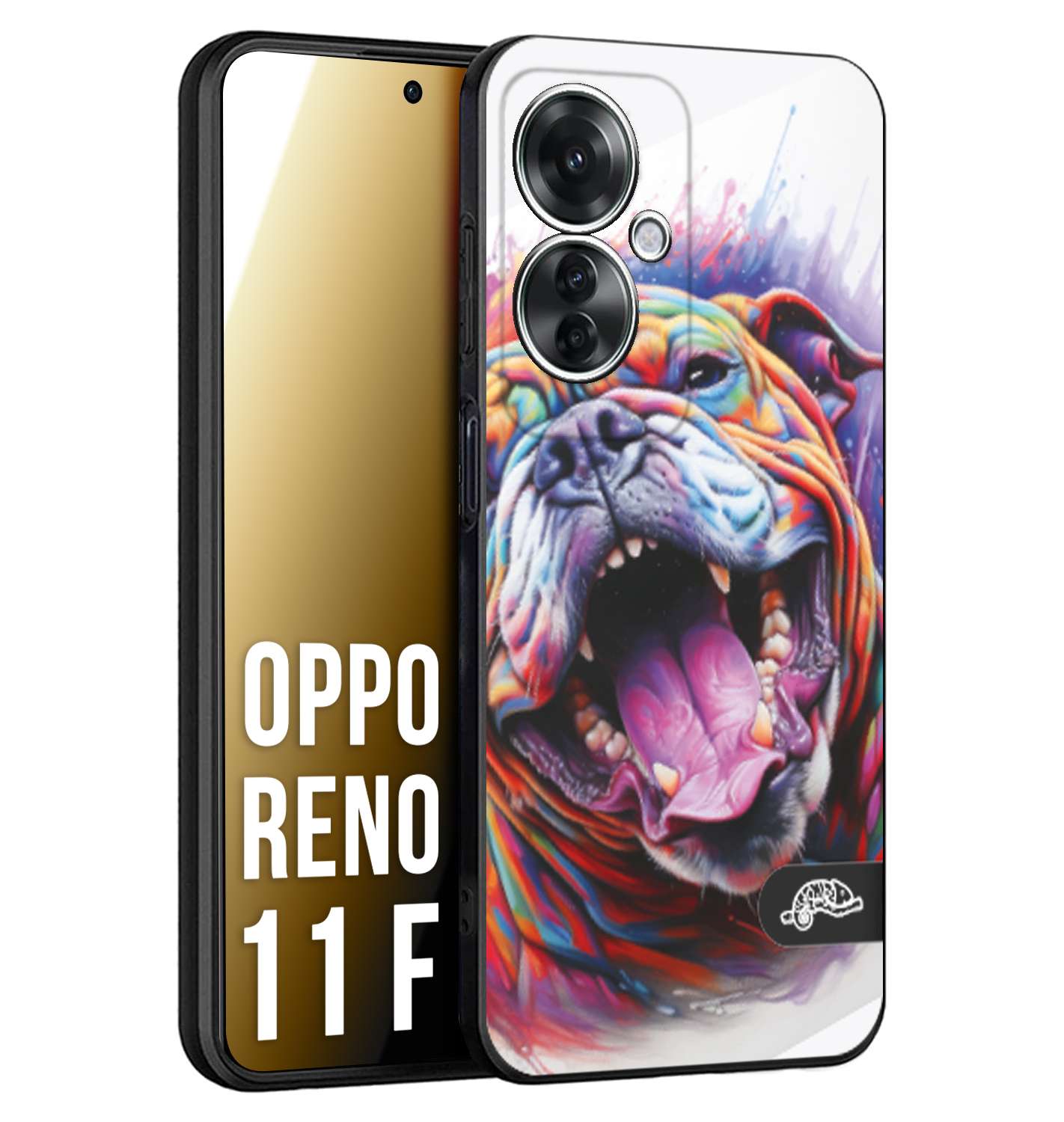 CUSTOMIZZA - Custodia cover nera morbida in tpu compatibile per Oppo Reno 11 F 5G animali color bulldog cane dog colori vibranti disegnato schizzo