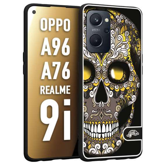 CUSTOMIZZA - Custodia cover nera morbida in tpu compatibile per Realme 9i - A96 - A76 teschio messicano Mexican skull nero giallo