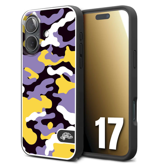 CUSTOMIZZA - Custodia cover nera morbida in tpu compatibile per iPhone 17 camouflage mimetico militare viola lilla giallo
