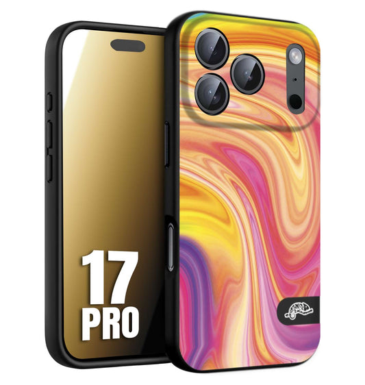 CUSTOMIZZA - Custodia cover nera morbida in tpu compatibile per iPhone 17 PRO colorata fantasia vortice marmo onde rosa fucsia gialla