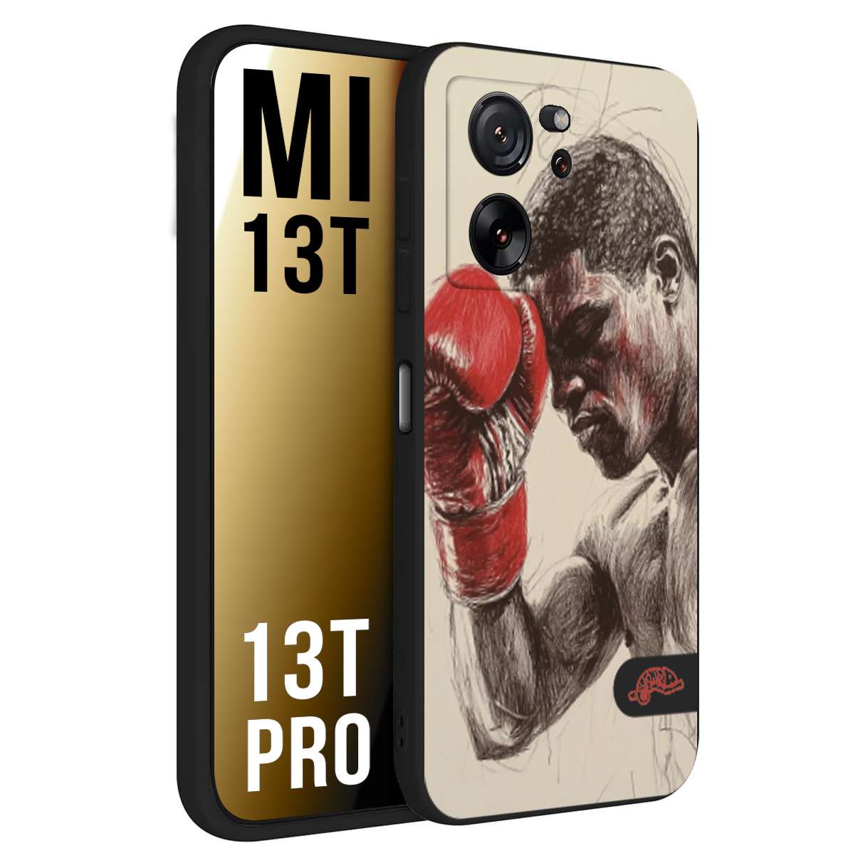 CUSTOMIZZA - Custodia cover nera morbida in tpu compatibile per Xiaomi 13T - 13T PRO pugilato pugili disegno tattoo guantoni boxer pesi massimi