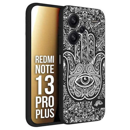 CUSTOMIZZA - Custodia cover nera morbida in tpu compatibile per Xiaomi Redmi Note 13 PRO PLUS mano di fatima effetto rilievo mandala donna