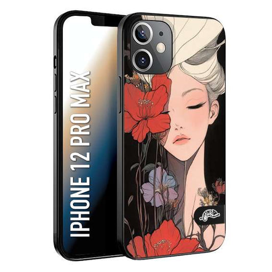 CUSTOMIZZA - Custodia cover nera morbida in tpu compatibile per iPhone 12 PRO MAX woman flower Fantasia Floreale Design Donna e Fiori, Retro Artistico