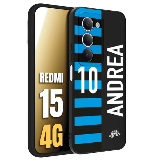 CUSTOMIZZA - Custodia cover nera morbida in tpu compatibile per Xiaomi Redmi 15 4G personalizzata calcio football nome e numero calciatori nerazzurra