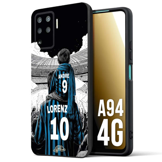 CUSTOMIZZA - Custodia cover nera morbida in tpu compatibile per Oppo A94 4G personalizzata calcio football padre e figlio calciatori nerazzurra