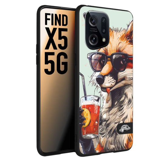 CUSTOMIZZA - Custodia cover nera morbida in tpu compatibile per Oppo Find X5 estate disegnata cocktails animali simpatici fox volpe negroni