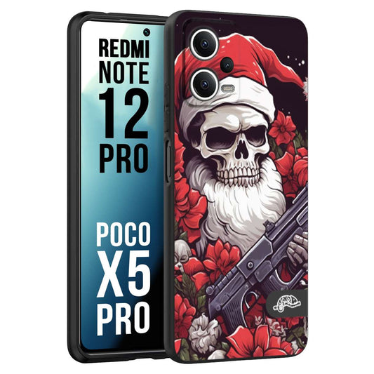 CUSTOMIZZA - Custodia cover nera morbida in tpu compatibile per Xiaomi Redmi Note 12 PRO - POCO X5 PRO teschio natale santa claus fiori tattoo disegnato