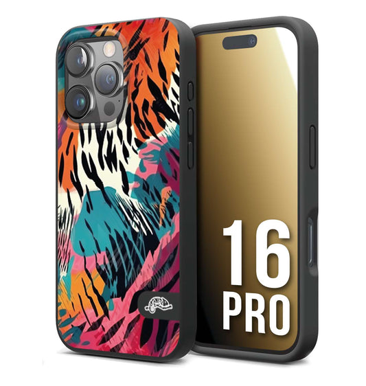 CUSTOMIZZA - Custodia cover nera morbida in tpu compatibile per iPhone 16 PRO leopardato maculato tigrato tiger colorata summer color