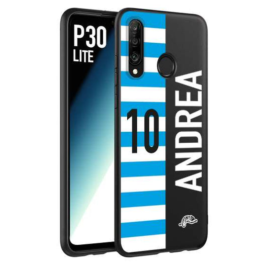 CUSTOMIZZA - Custodia cover nera morbida in tpu compatibile per Huawei P30 LITE personalizzata calcio football nome e numero calciatori biancazzurri