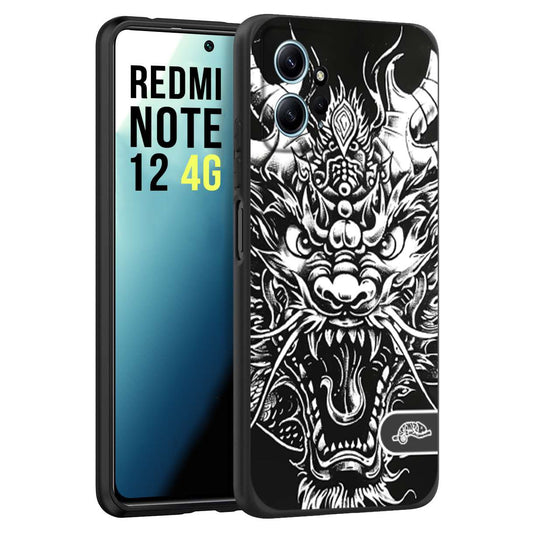 CUSTOMIZZA - Custodia cover nera morbida in tpu compatibile per Xiaomi Redmi Note 13 5G drago black and white bianco a rilievo disegnato tattoo tatuaggio