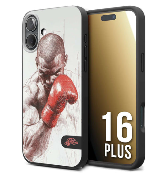 CUSTOMIZZA - Custodia cover nera morbida in tpu compatibile per iPhone 16 PLUS pugilato pugili disegno tattoo guantoni box sport primo piano