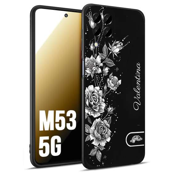 CUSTOMIZZA - Custodia cover nera morbida in tpu compatibile per Samsung M53 5G personalizzata rilievo soft touch nome rose fiori donna