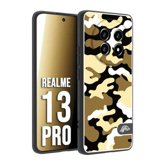 CUSTOMIZZA - Custodia cover nera morbida in tpu compatibile per Realme 13 PRO camouflage mimetico militare giallo desert brown