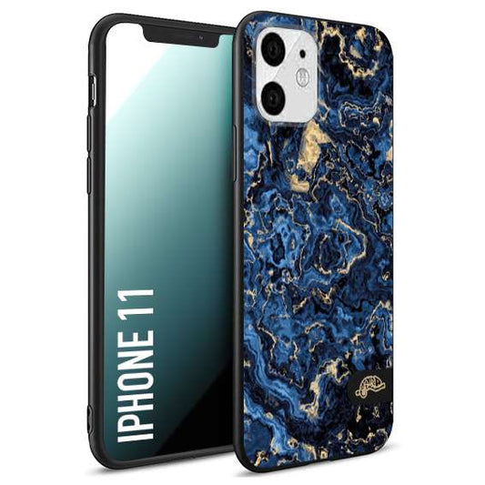 CUSTOMIZZA - Custodia cover nera morbida in tpu compatibile per iPhone 11 effetto marmo marble blu venature dorato psichedelico