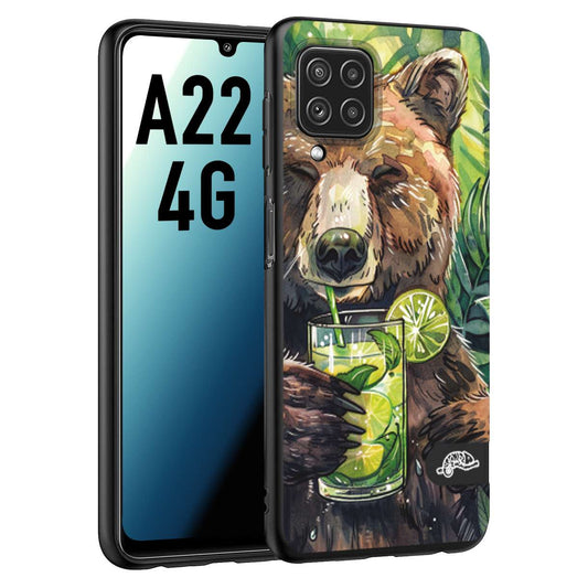 CUSTOMIZZA - Custodia cover nera morbida in tpu compatibile per Samsung A22 4G estate disegnata cocktails animali simpatici orso bear negroni