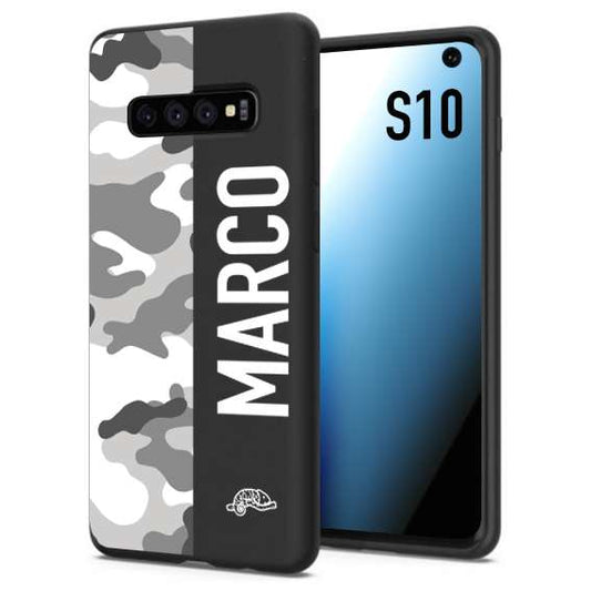 CUSTOMIZZA - Custodia cover nera morbida in tpu compatibile per Samsung S10 camouflage mimetico militare personalizzata nome bianco