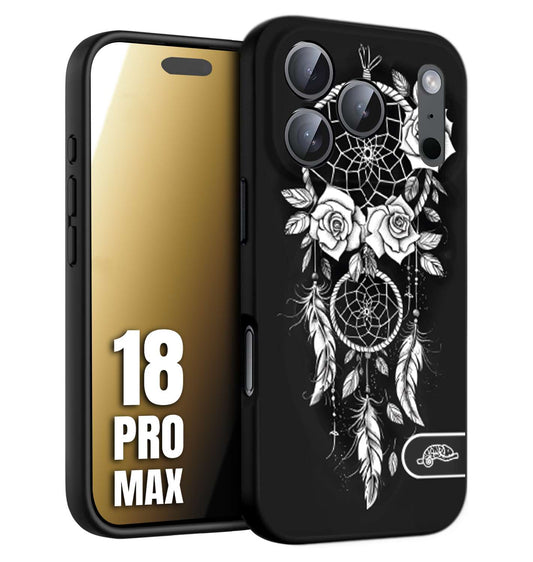 CUSTOMIZZA - Custodia cover nera morbida in tpu compatibile per iPhone 18 PRO MAX acchiappasogni dreamcatcher black and white bianco a rilievo disegnato tattoo tatuaggio