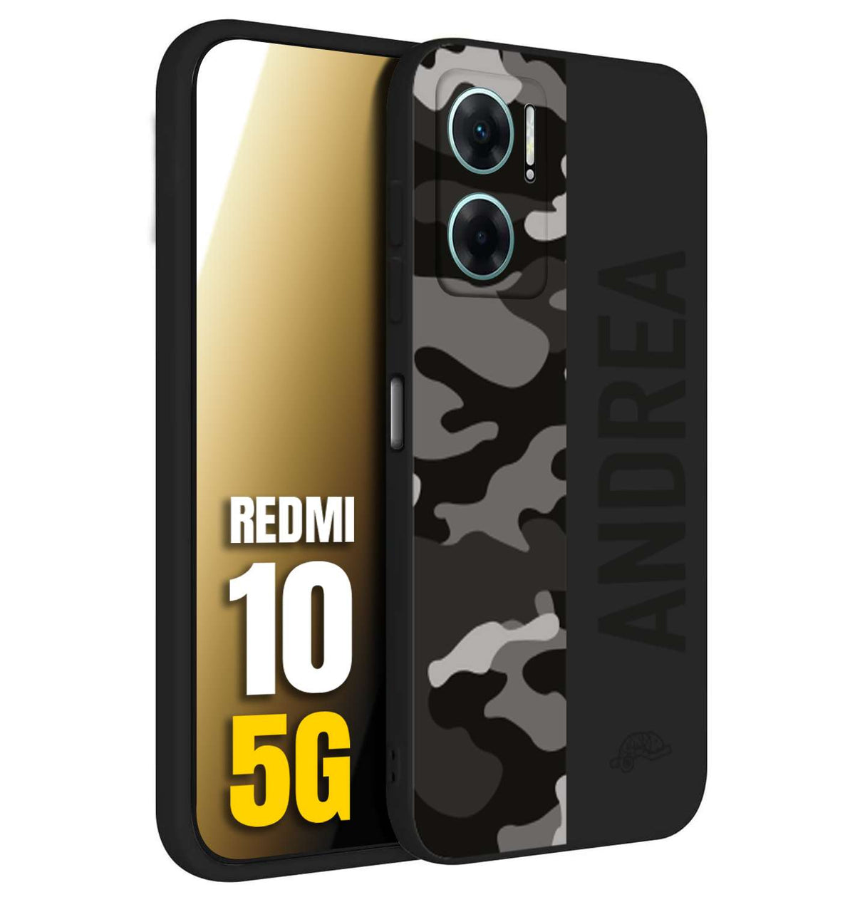 CUSTOMIZZA - Custodia cover nera morbida in tpu compatibile per Xiaomi Redmi 10 5G camouflage mimetico militare personalizzata nome