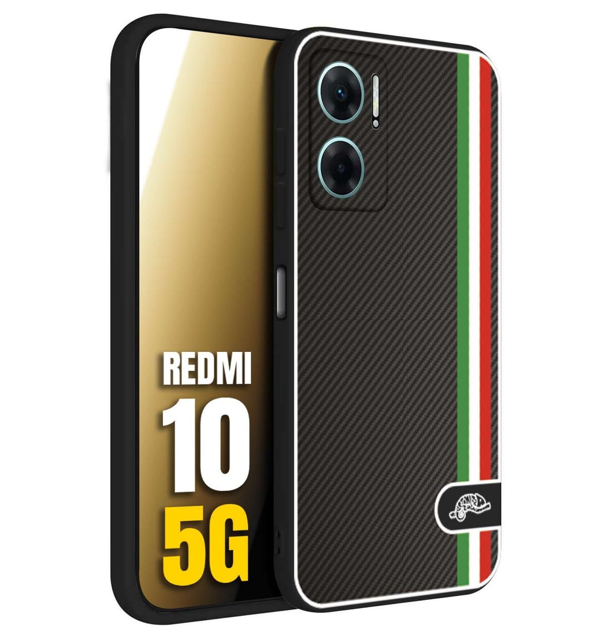 CUSTOMIZZA - Custodia cover nera morbida in tpu compatibile per Xiaomi Redmi 10 5G effetto fibra di carbonio bandiera Italia made in Italy