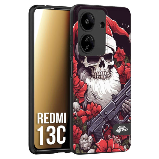 CUSTOMIZZA - Custodia cover nera morbida in tpu compatibile per Xiaomi Redmi 13C teschio natale santa claus fiori tattoo disegnato