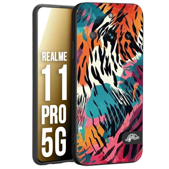 CUSTOMIZZA - Custodia cover nera morbida in tpu compatibile per Oppo Realme 11 PRO 5G leopardato maculato tigrato tiger colorata summer color