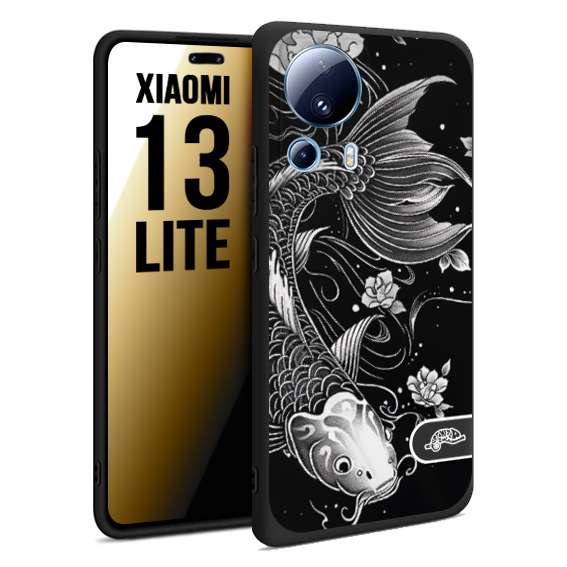 CUSTOMIZZA - Custodia cover nera morbida in tpu compatibile per Xiaomi 13 LITE carpa koi black and white bianco a rilievo disegnato tattoo tatuaggio