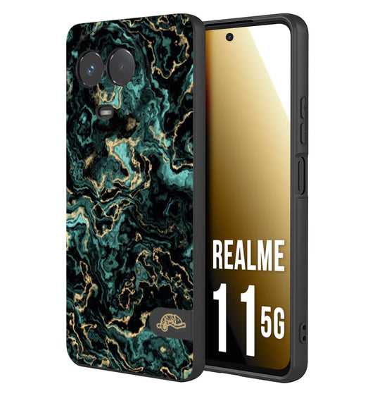 CUSTOMIZZA - Custodia cover nera morbida in tpu compatibile per Oppo Realme 11 5G effetto marmo marble verde green venature dorato pietra