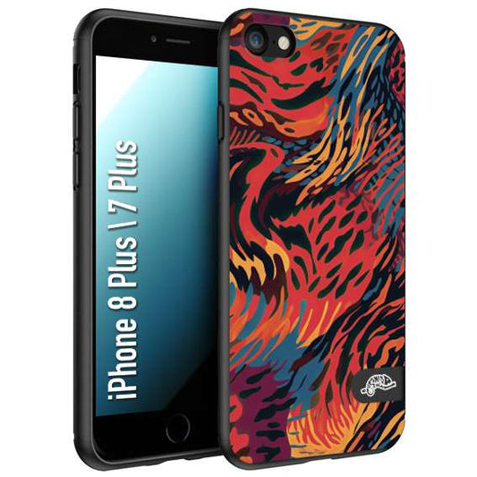 CUSTOMIZZA - Custodia cover nera morbida in tpu compatibile per iPhone 7 PLUS - 8 plus leopardato maculato tigrato colorata fiamme rossa blu arancione