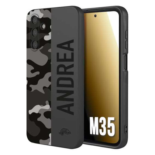 CUSTOMIZZA - Custodia cover nera morbida in tpu compatibile per Samsung M35 camouflage mimetico militare personalizzata nome