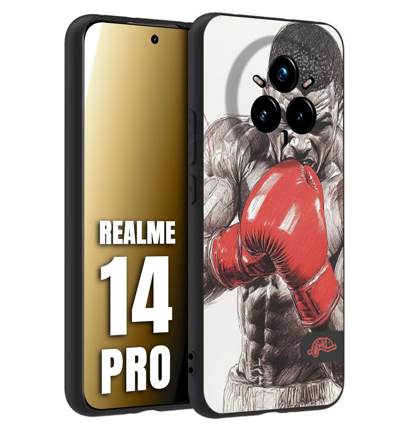 CUSTOMIZZA - Custodia cover nera morbida in tpu compatibile per Realme 14 PRO pugilato pugili disegno tattoo guantoni box pesi massimi gancio