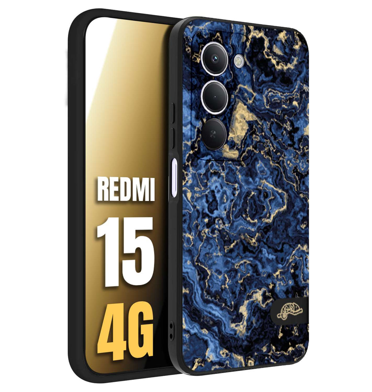 CUSTOMIZZA - Custodia cover nera morbida in tpu compatibile per Xiaomi Redmi 15 4G effetto marmo marble blu venature dorato psichedelico