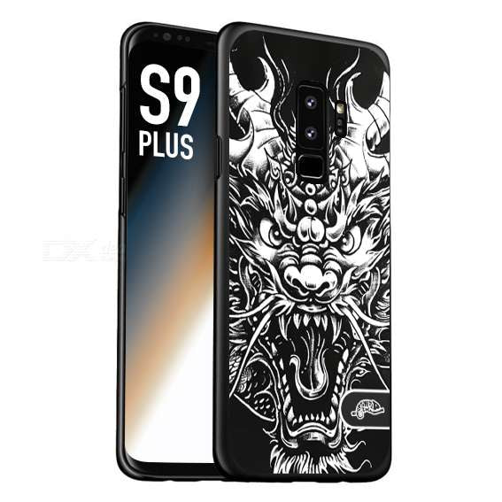 CUSTOMIZZA - Custodia cover nera morbida in tpu compatibile per Samsung S9 PLUS drago black and white bianco a rilievo disegnato tattoo tatuaggio