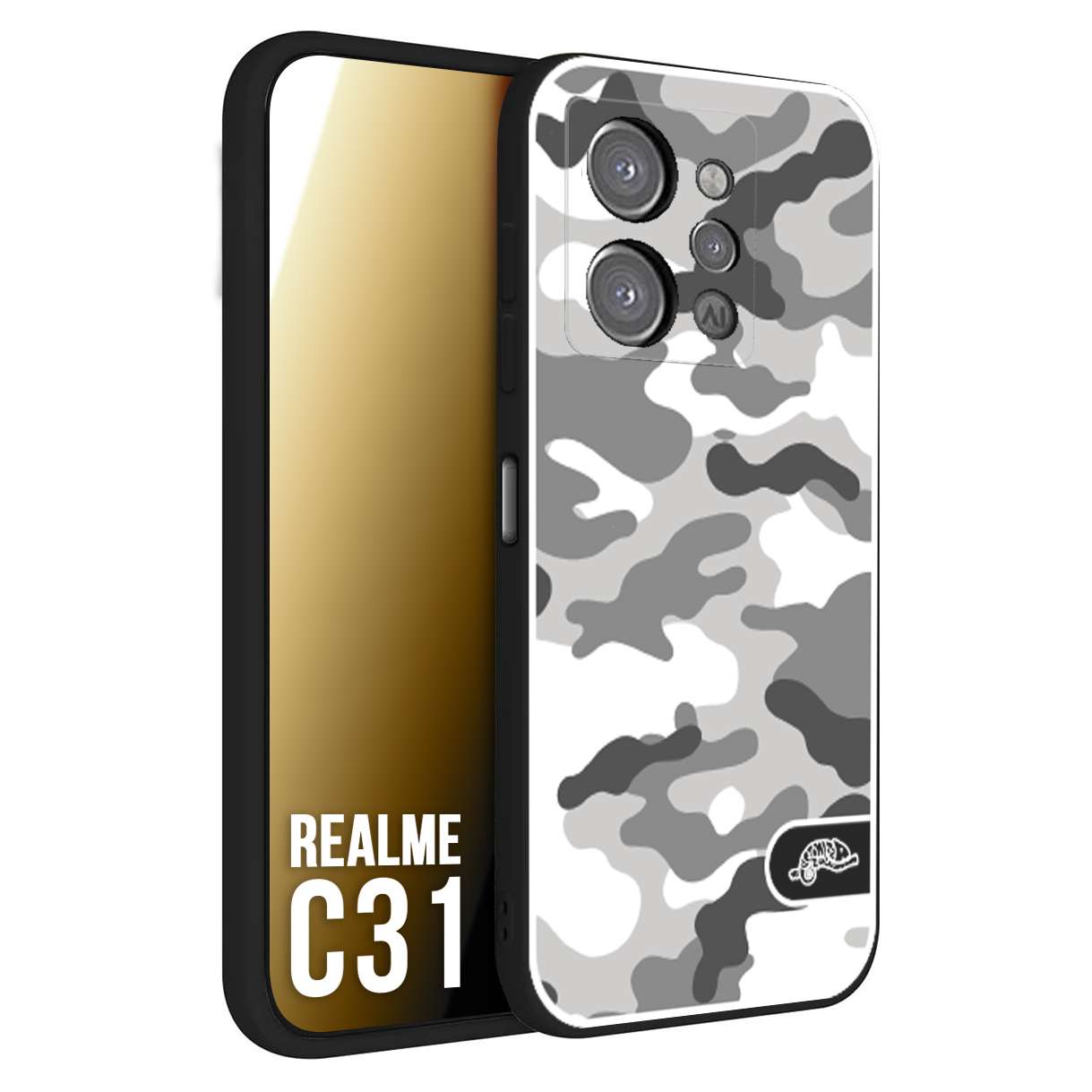 CUSTOMIZZA - Custodia cover nera morbida in tpu compatibile per Oppo Realme C31 camouflage mimetico militare bianco white