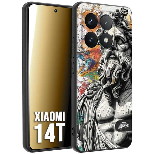 CUSTOMIZZA - Custodia cover nera morbida in tpu compatibile per Xiaomi 14T statua colorata moderna antico tattoo splash color