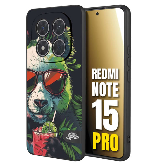 CUSTOMIZZA - Custodia cover nera morbida in tpu compatibile per Xiaomi Redmi Note 15 PRO estate disegnata cocktails animali simpatici panda mojito