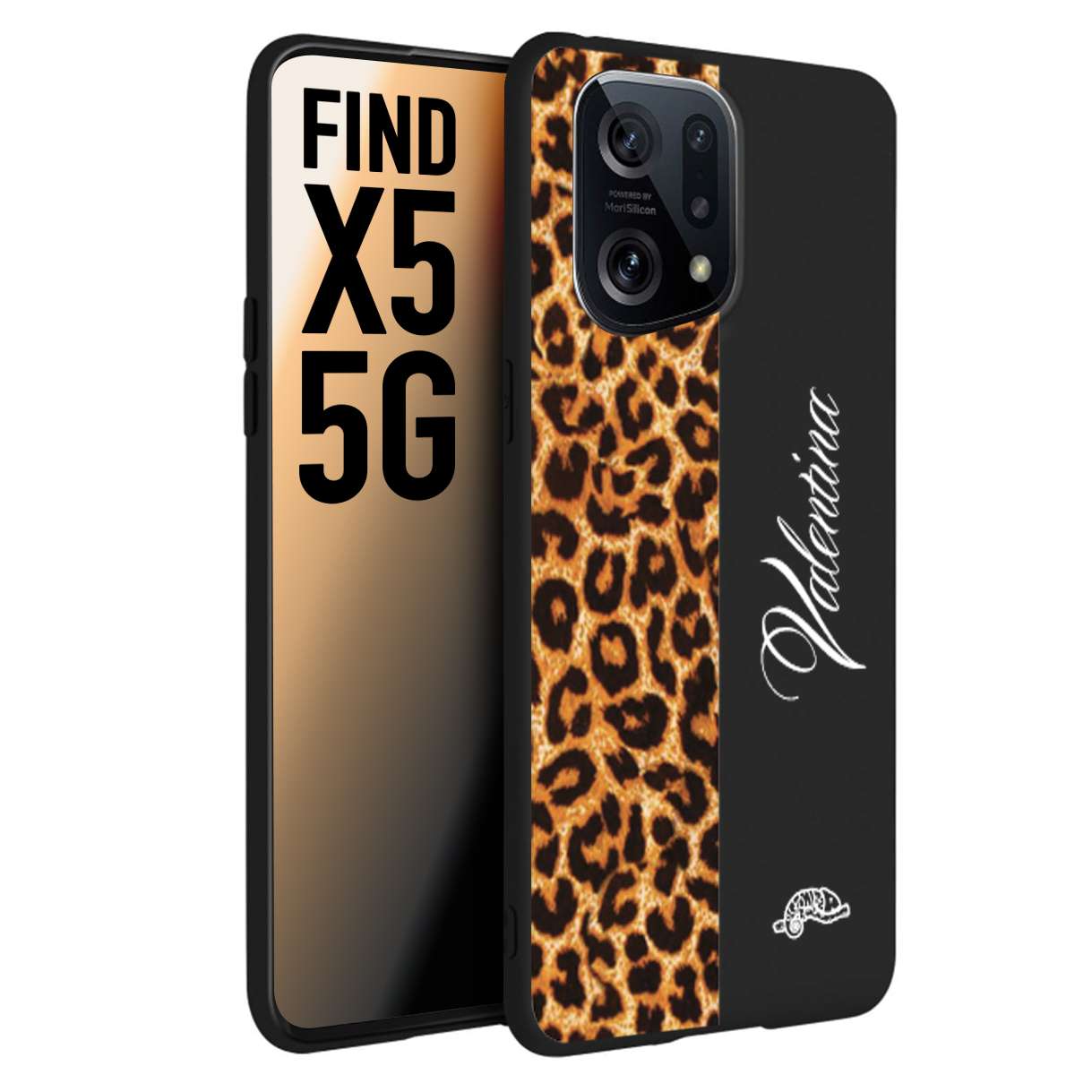 CUSTOMIZZA - Custodia cover nera morbida in tpu compatibile per Oppo Find X5 custom nome scritta leopardato maculato donna marrone leopard