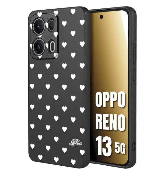 CUSTOMIZZA - Custodia cover nera morbida in tpu compatibile per Oppo Reno 13 5G cuori pois bianchi donna pin up vintage