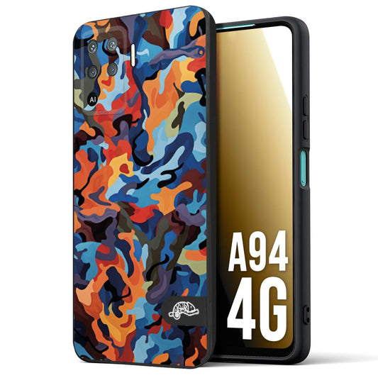 CUSTOMIZZA - Custodia cover nera morbida in tpu compatibile per Oppo A94 4G camouflage mimetico militare moderno blu arancio rosso