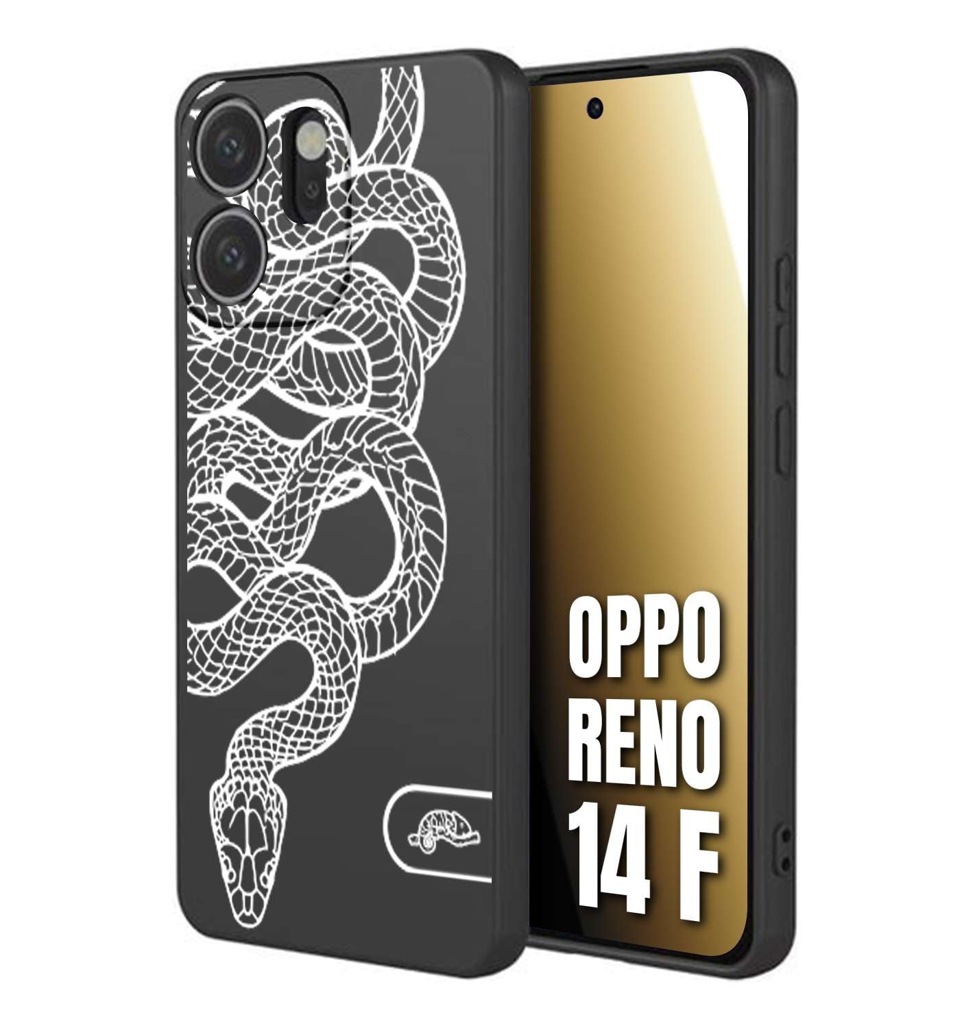 CUSTOMIZZA - Custodia cover nera morbida in tpu compatibile per Oppo Reno 14 F serpente snake bianco a rilievo disegnato tattoo tatuaggio