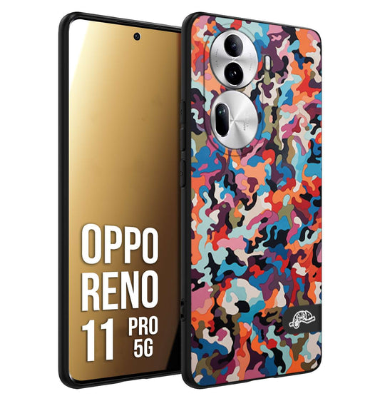 CUSTOMIZZA - Custodia cover nera morbida in tpu compatibile per Oppo Reno 11 PRO 5G camouflage mimetico militare moderno blu arancio rosa