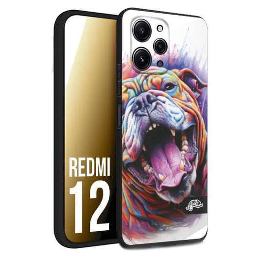 CUSTOMIZZA - Custodia cover nera morbida in tpu compatibile per Xiaomi Redmi 12 animali color bulldog cane dog colori vibranti disegnato schizzo