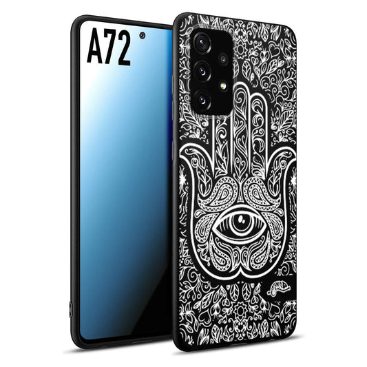 CUSTOMIZZA - Custodia cover nera morbida in tpu compatibile per Samsung A72 mano di fatima effetto rilievo mandala donna