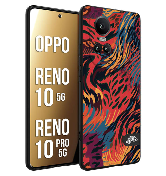 CUSTOMIZZA - Custodia cover nera morbida in tpu compatibile per Oppo Reno 10 5G - 10 PRO 5G leopardato maculato tigrato colorata fiamme rossa blu arancione