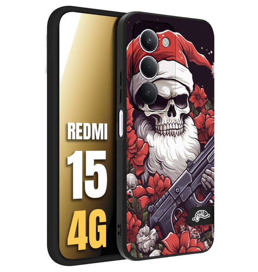 CUSTOMIZZA - Custodia cover nera morbida in tpu compatibile per Xiaomi Redmi 15 4G teschio natale santa claus fiori tattoo disegnato