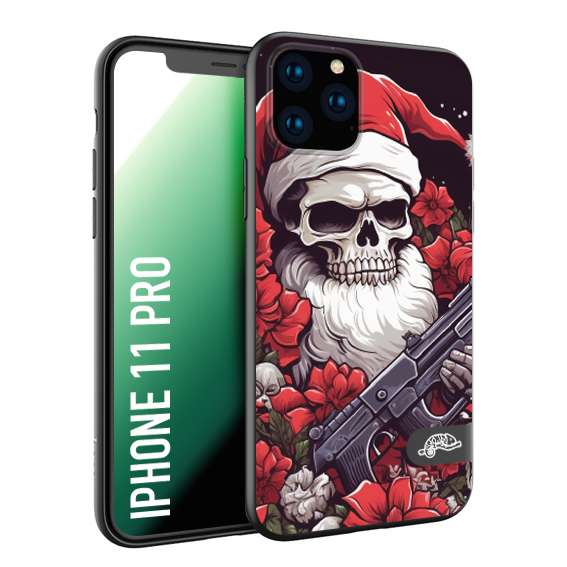 CUSTOMIZZA - Custodia cover nera morbida in tpu compatibile per iPhone 11 PRO teschio natale santa claus fiori tattoo disegnato